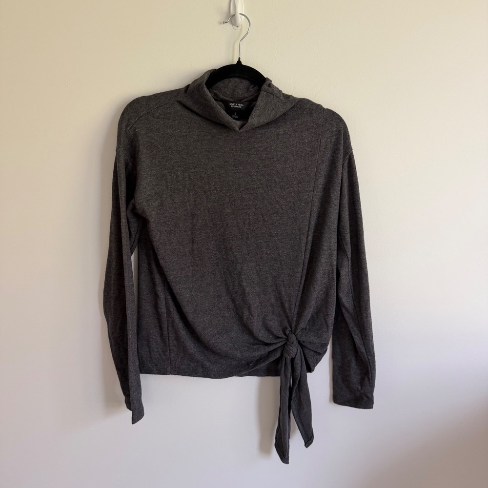 Simply Vera Vera Wang Womens Small Gray Funnel Neck Side Tie Long Sleeve Top NWT